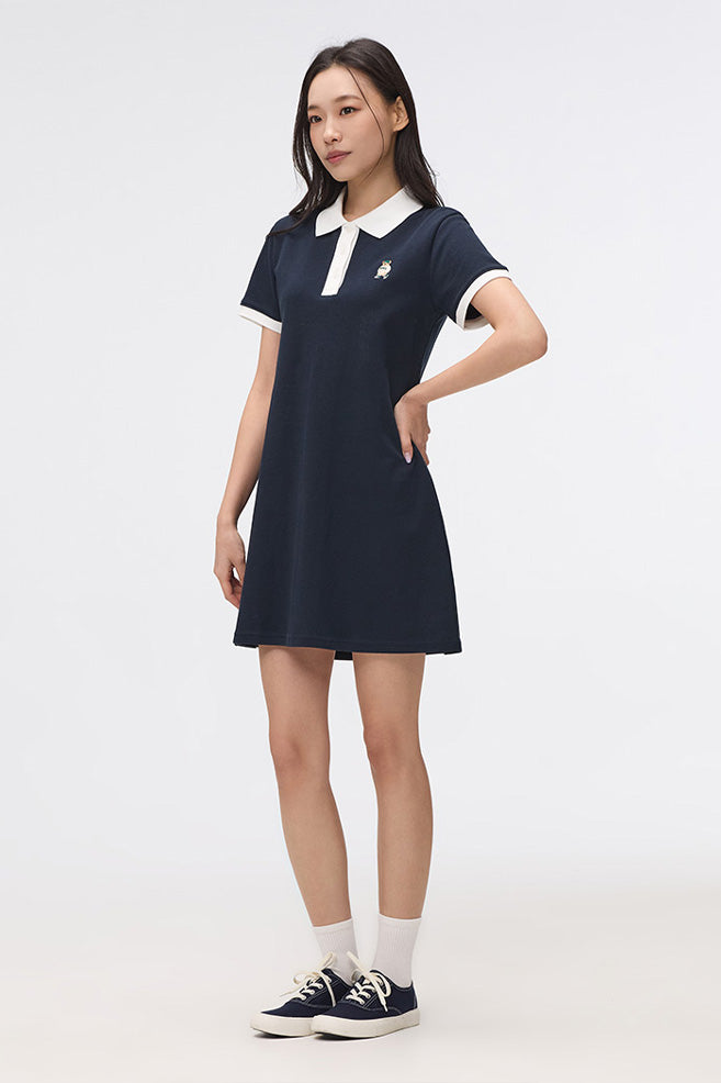 Women Short Sleeve Woodie Collared Dress