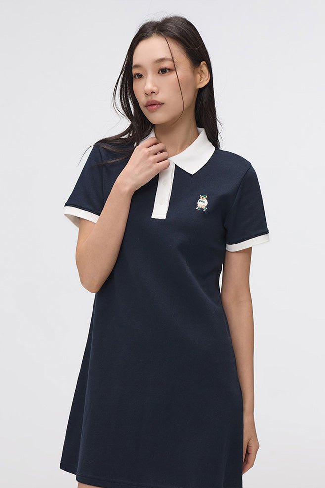 Women Short Sleeve Woodie Collared Dress