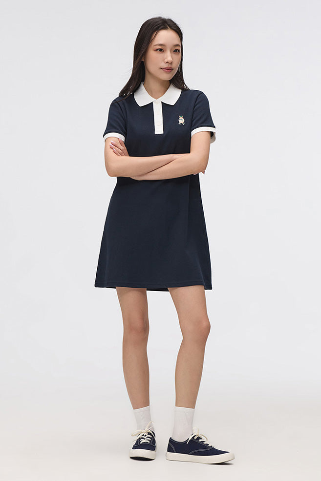Women Short Sleeve Woodie Collared Dress