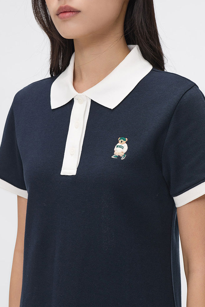 Women Short Sleeve Woodie Collared Dress