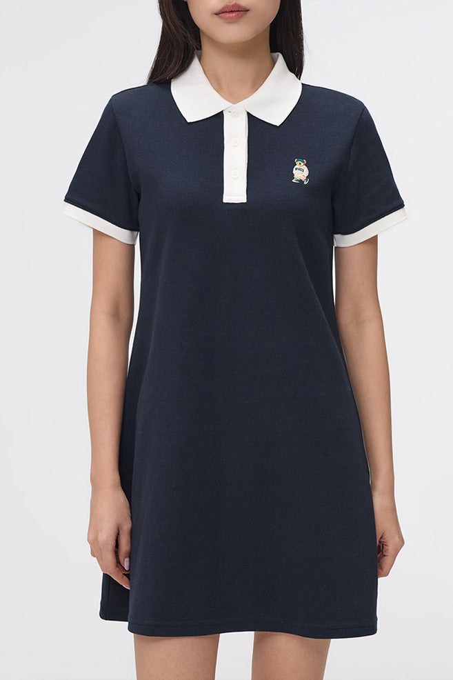 Women Short Sleeve Woodie Collared Dress