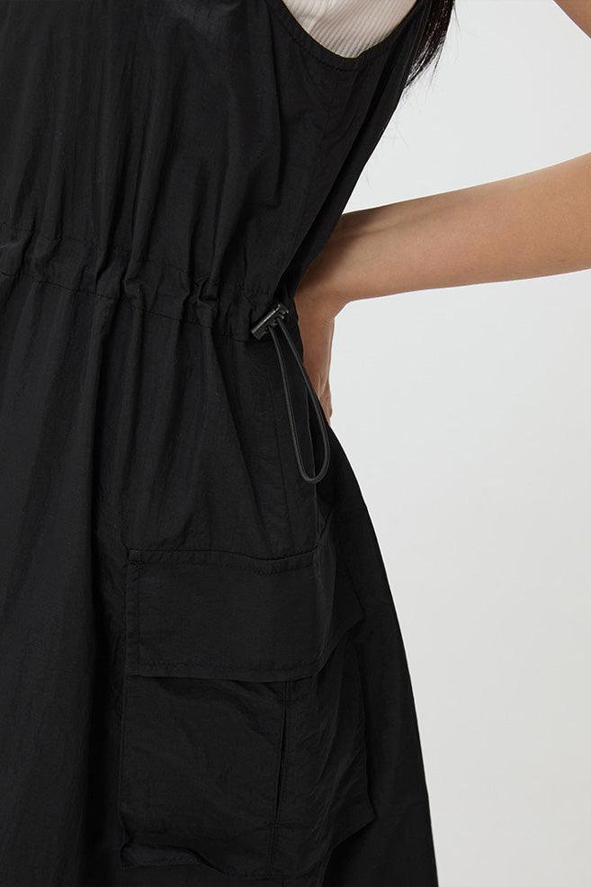 Women Sleeveless Nylon Pocket Long Dress