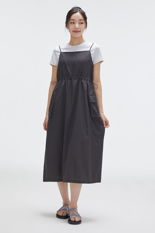 Women Sleeveless Nylon Pocket Long Dress
