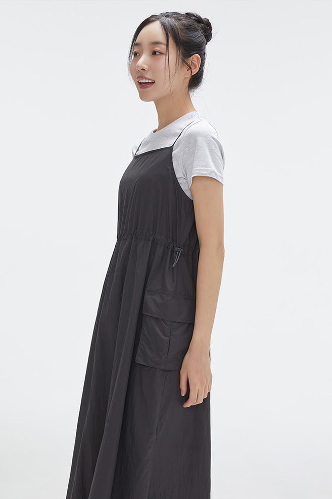 Women Sleeveless Nylon Pocket Long Dress