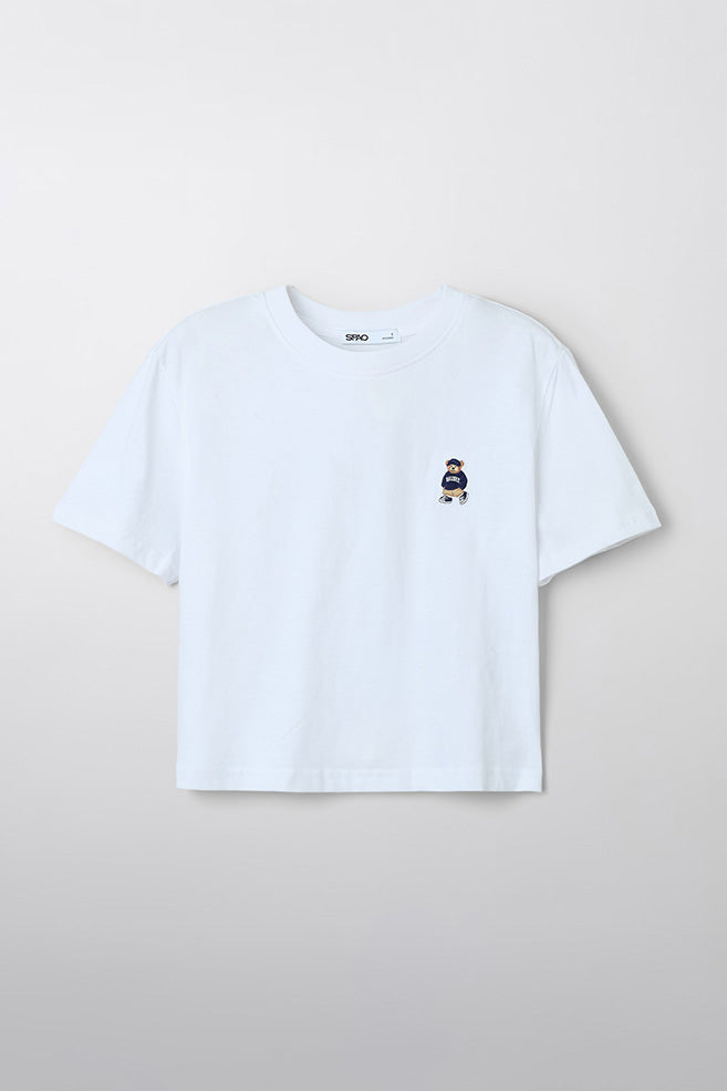 Women Short Sleeve Woodie Embroidered Crop Tee