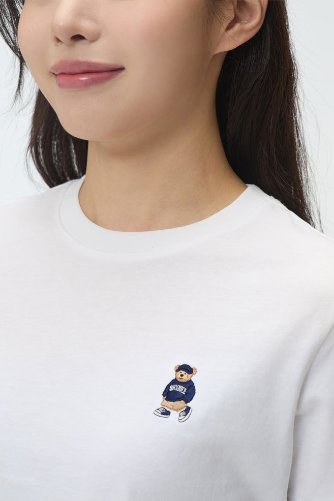 Women Short Sleeve Woodie Embroidered Crop Tee