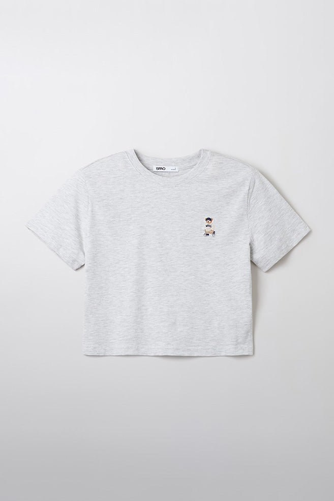 Women Short Sleeve Woodie Embroidered Crop Tee