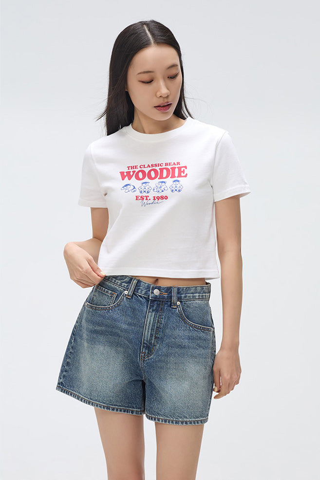 SPAO Women Short Sleeve Woodie Crop T Shirt