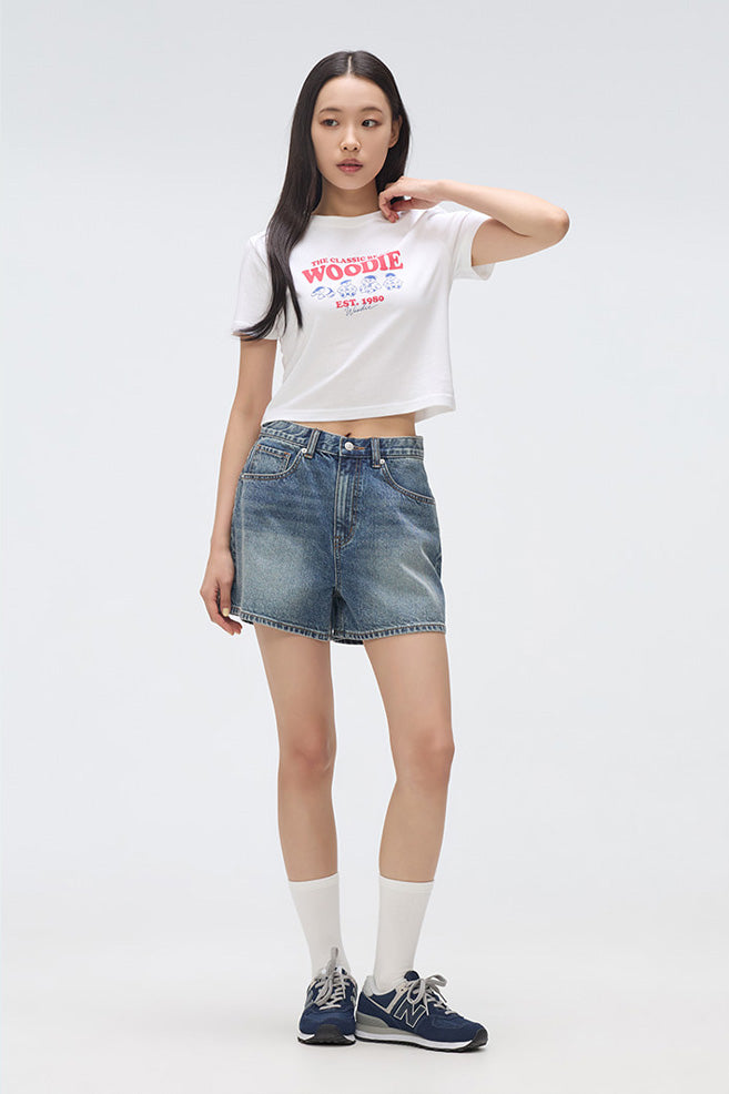 SPAO Women Short Sleeve Woodie Crop T Shirt