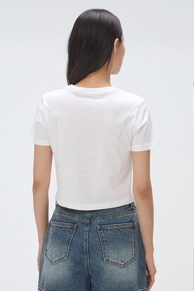 SPAO Women Short Sleeve Woodie Crop T Shirt