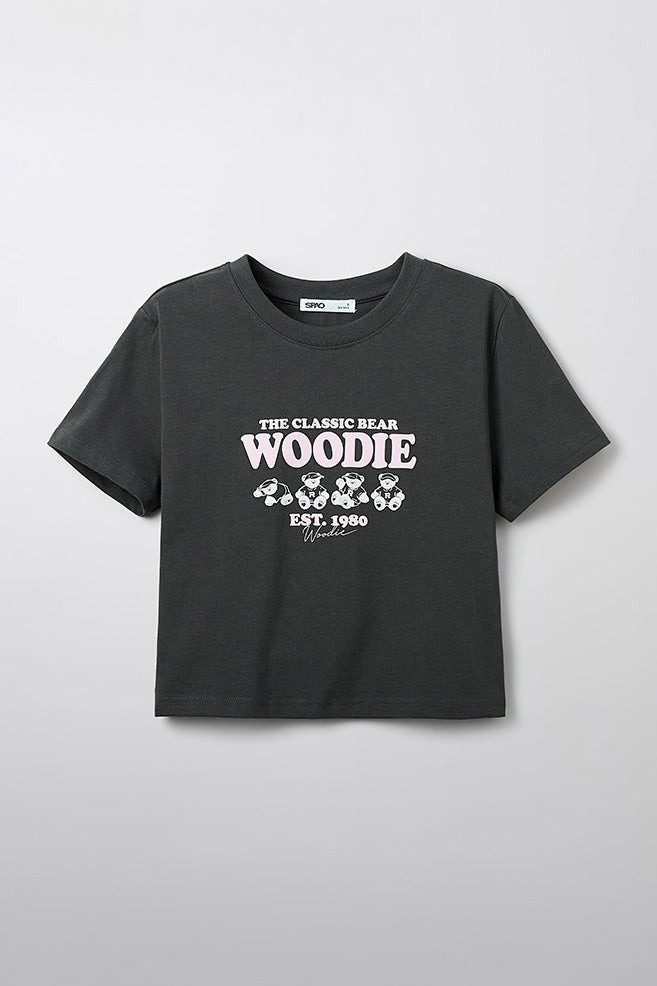 SPAO Women Short Sleeve Woodie Crop T Shirt
