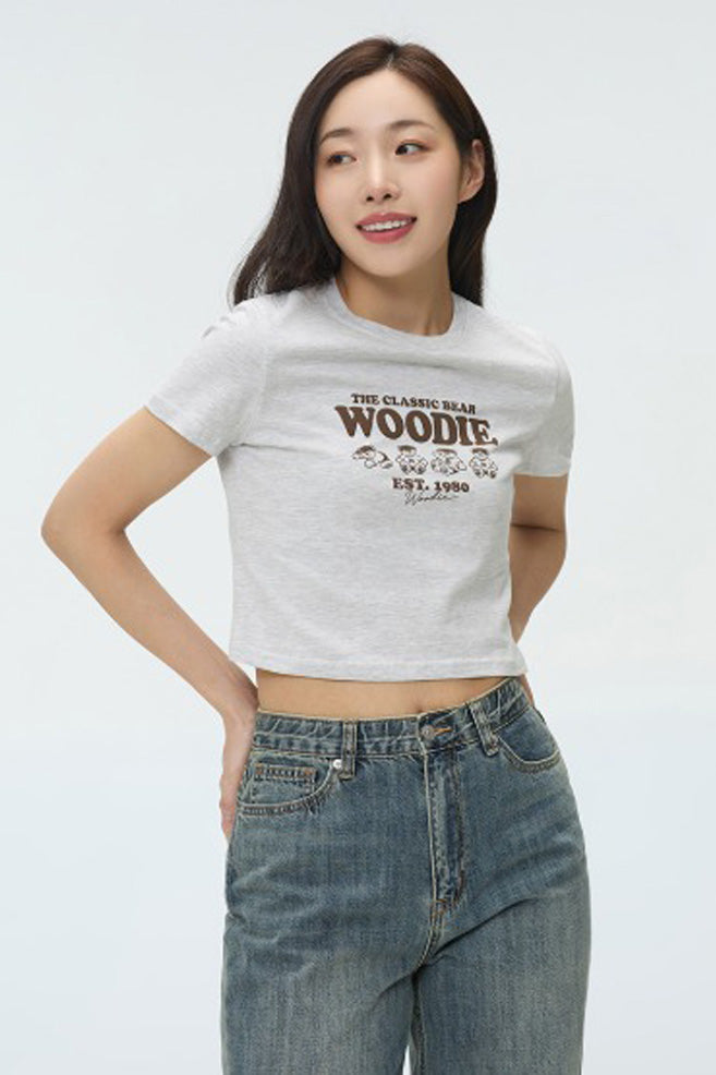 SPAO Women Short Sleeve Woodie Crop T Shirt
