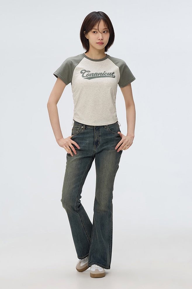 SPAO Women Short Sleeve Raglan Crop Tee