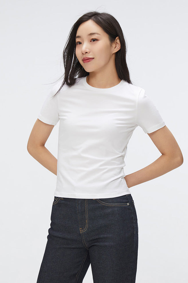 Women Short Sleeve Semi Crop Tee