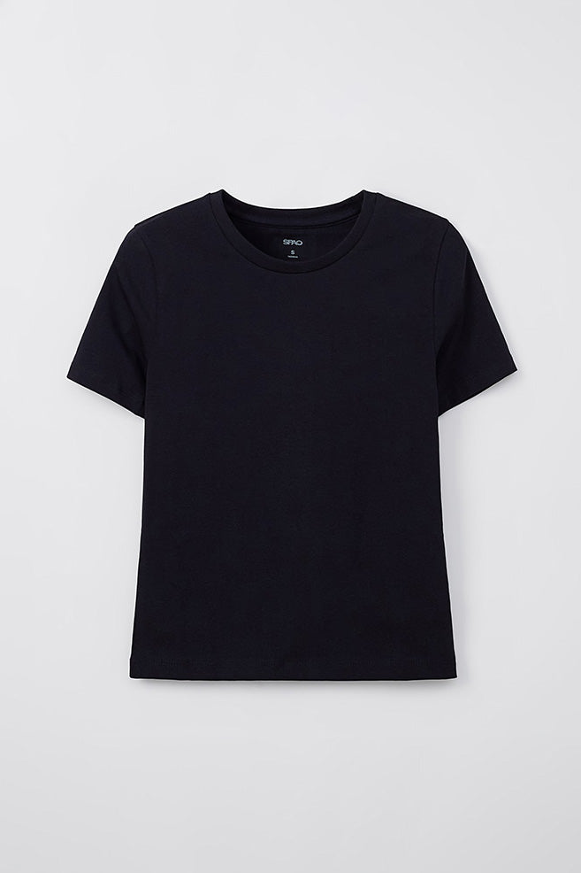 Women Short Sleeve Semi Crop Tee