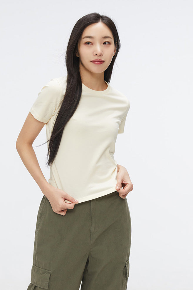 Women Short Sleeve Semi Crop Tee
