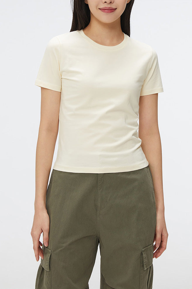 Women Short Sleeve Semi Crop Tee