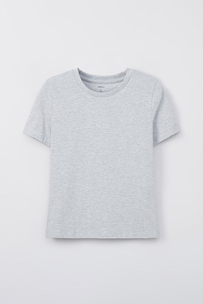 Women Short Sleeve Semi Crop Tee