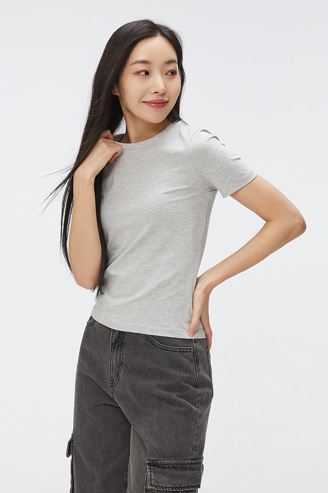 Women Short Sleeve Semi Crop Tee