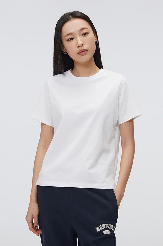 Women Short Sleeve Semi Crop Loose Tee