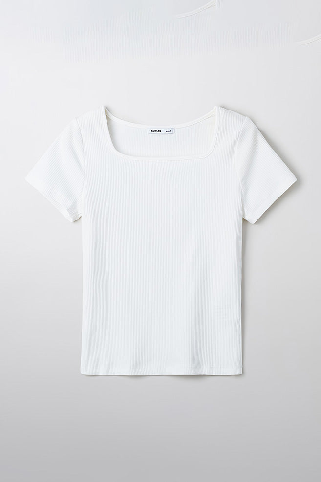 SPAO Women Short Sleeve Rib Semi Crop Tee