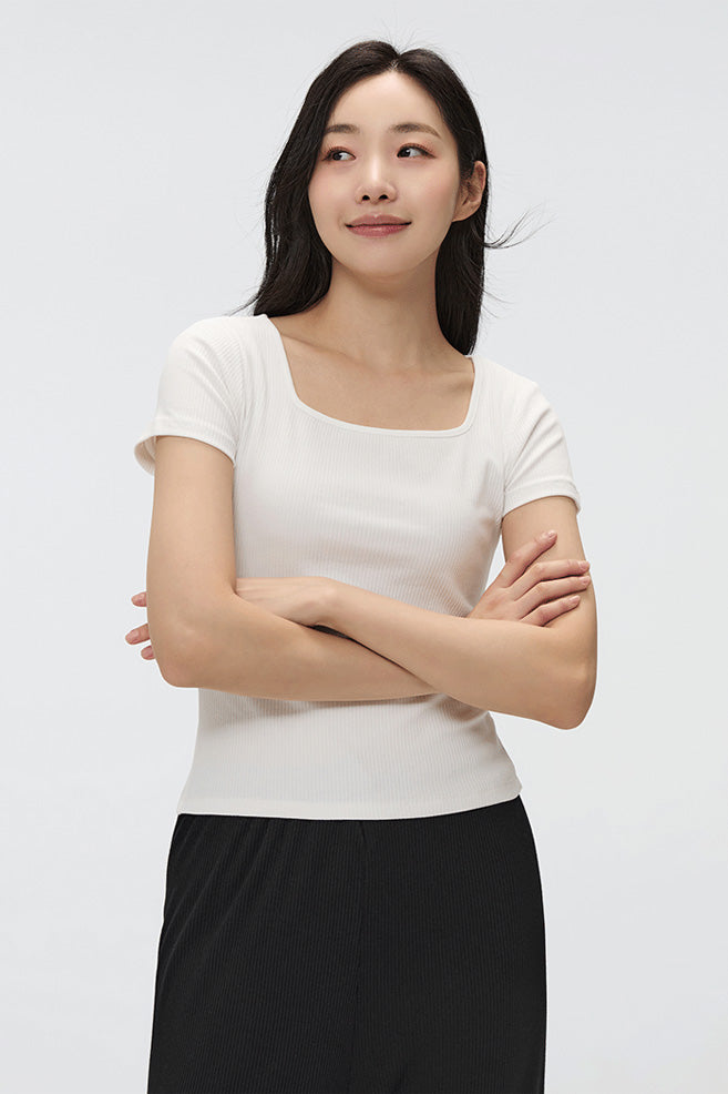 SPAO Women Short Sleeve Rib Semi Crop Tee