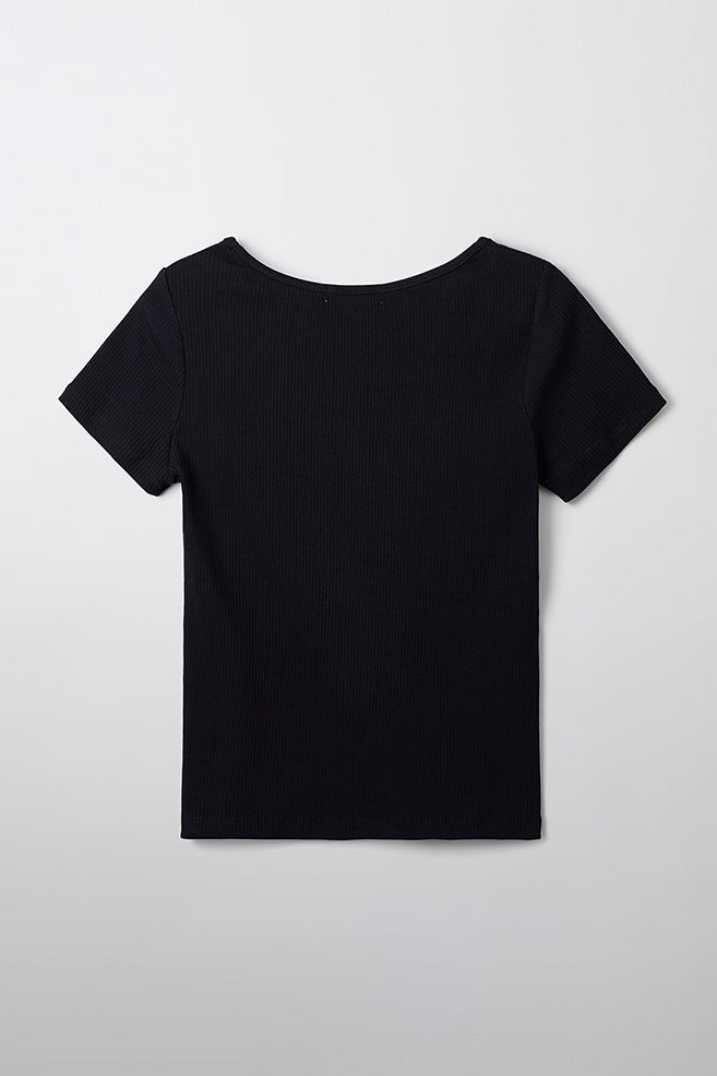 SPAO Women Short Sleeve Rib Semi Crop Tee