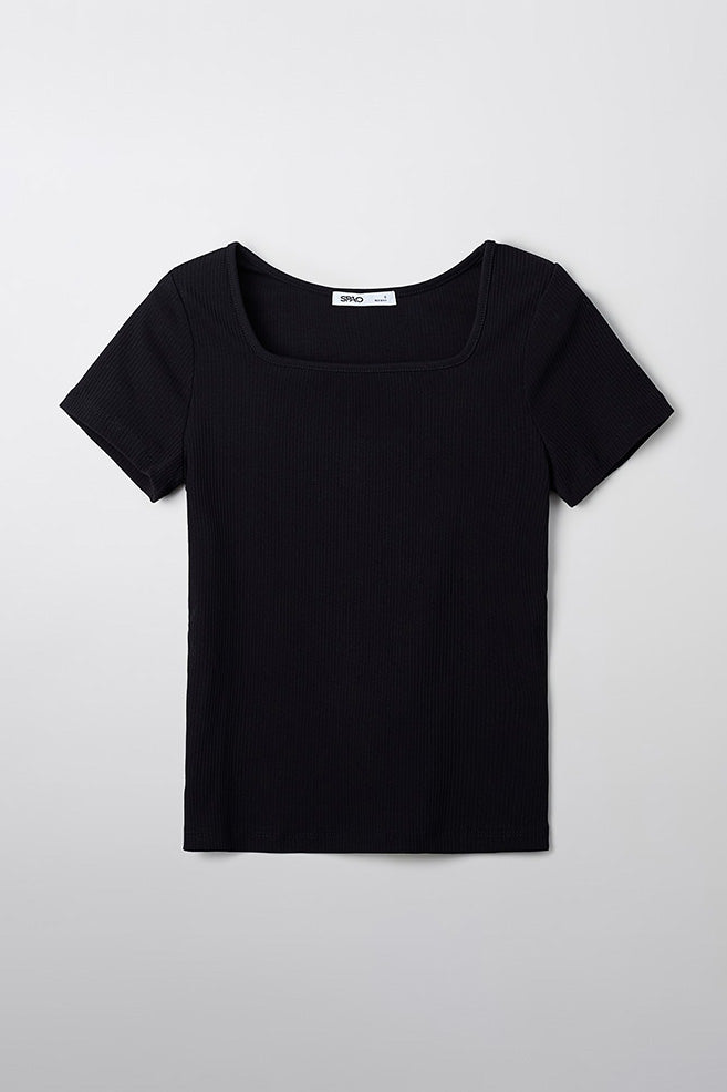 SPAO Women Short Sleeve Rib Semi Crop Tee