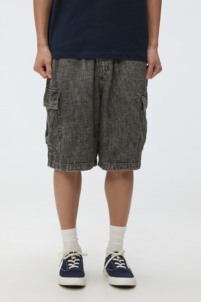 Men Lightweight Denim Cargo Banded Shorts