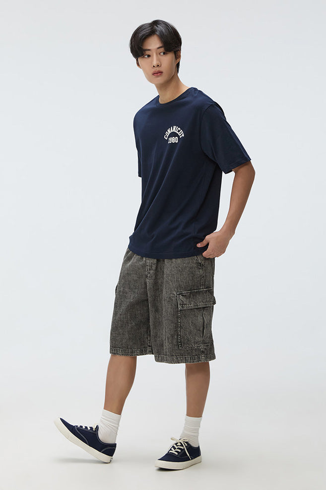 Men Lightweight Denim Cargo Banded Shorts