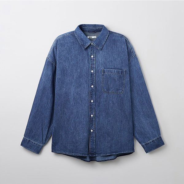 SPAO Men Long Sleeve Denim Overfit Shirt SPYJF23C01 Indigo
