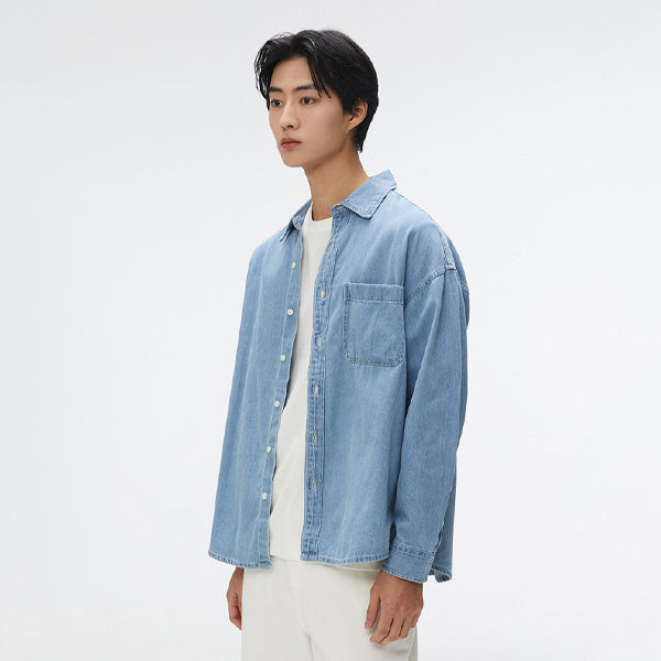 SPAO Men Long Sleeve Denim Overfit Shirt SPYJF23C01 Navy