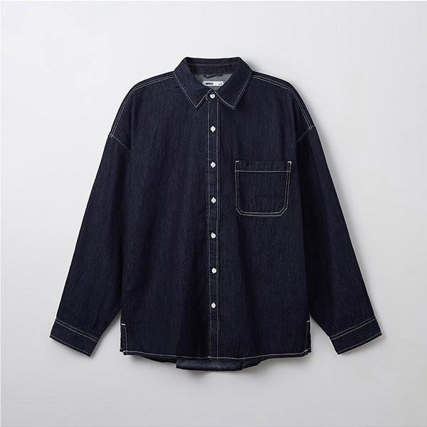 SPAO Men Long Sleeve Denim Overfit Shirt SPYJF23C01 Navy