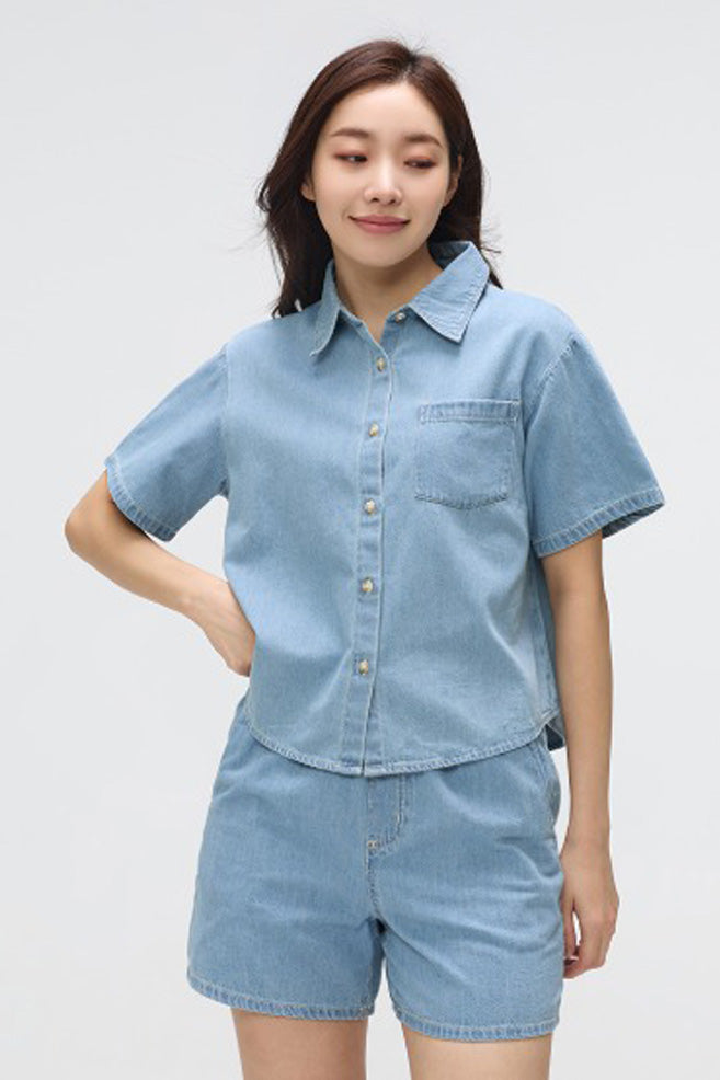 SPAO Women Denim Crop Shirt