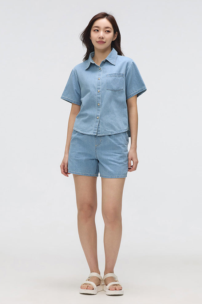 SPAO Women Denim Crop Shirt