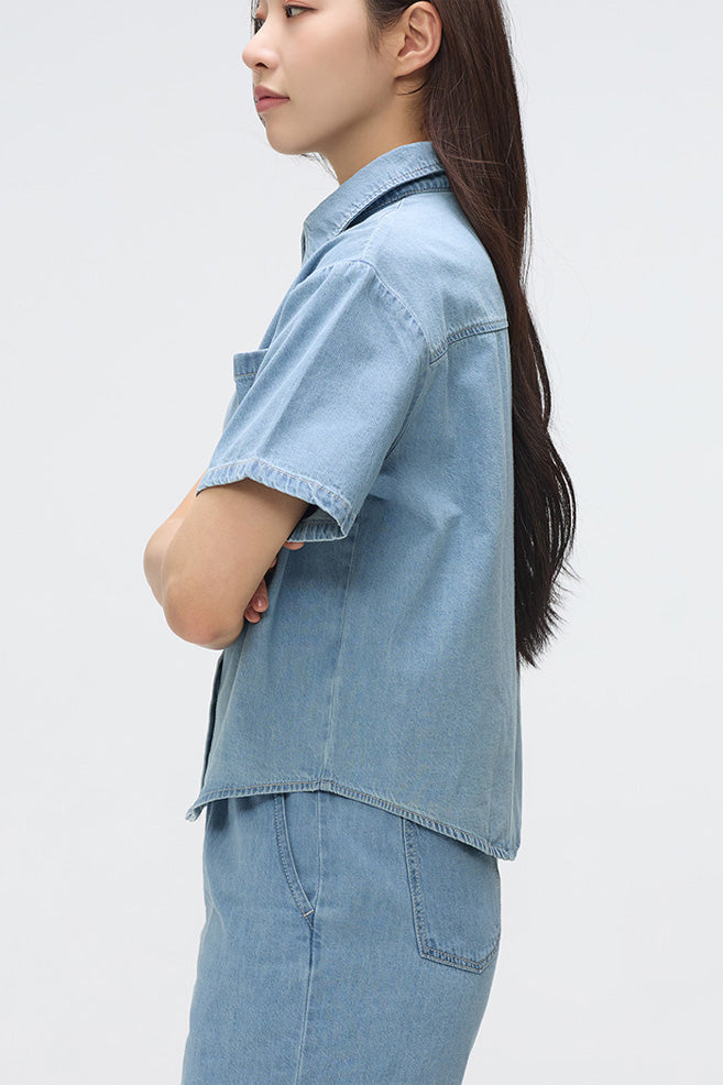 SPAO Women Denim Crop Shirt