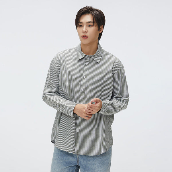 SPAO Men Long Sleeve Overfit Shirt SPYWF23M01 Navy
