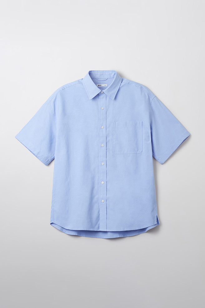 Men Short Sleeve Overfit Oxford Shirt