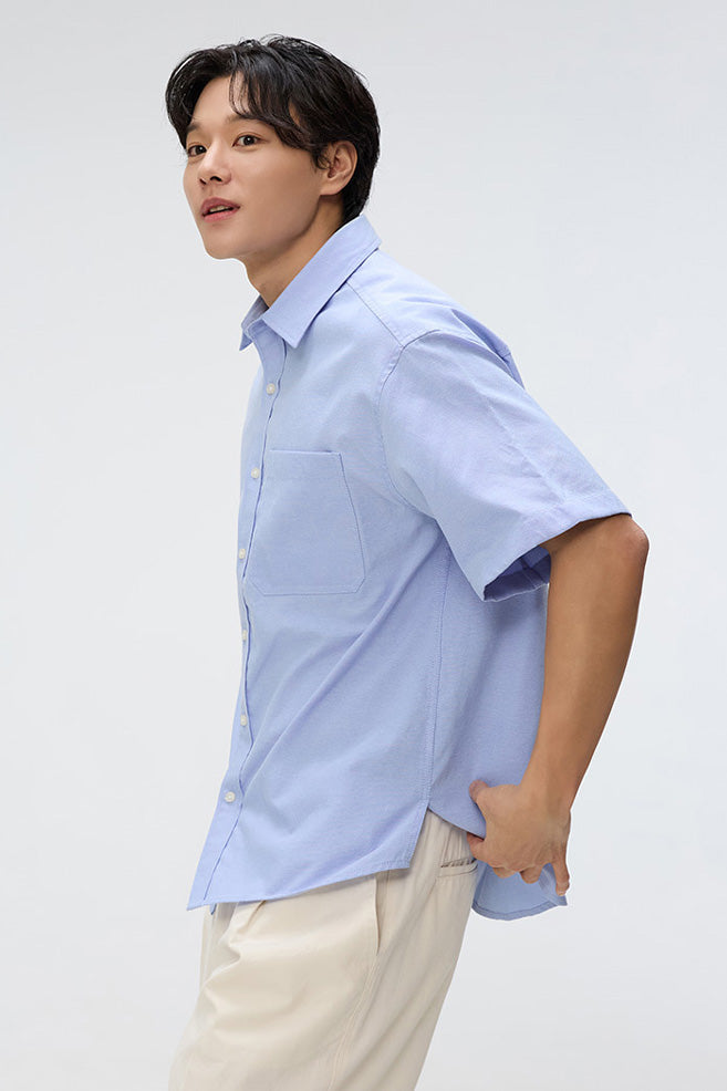 Men Short Sleeve Overfit Oxford Shirt
