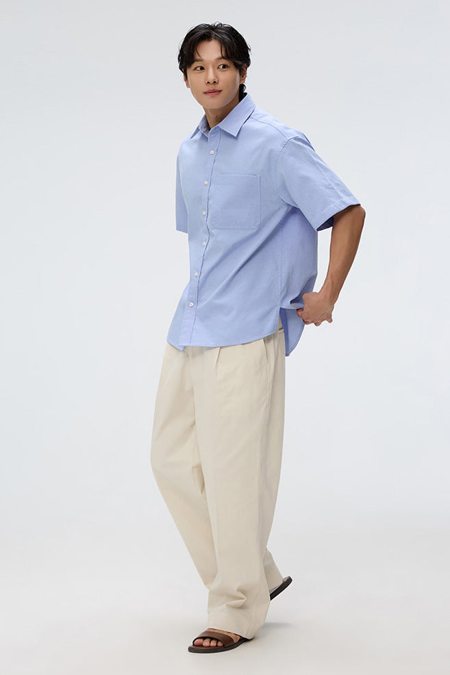 Men Short Sleeve Overfit Oxford Shirt