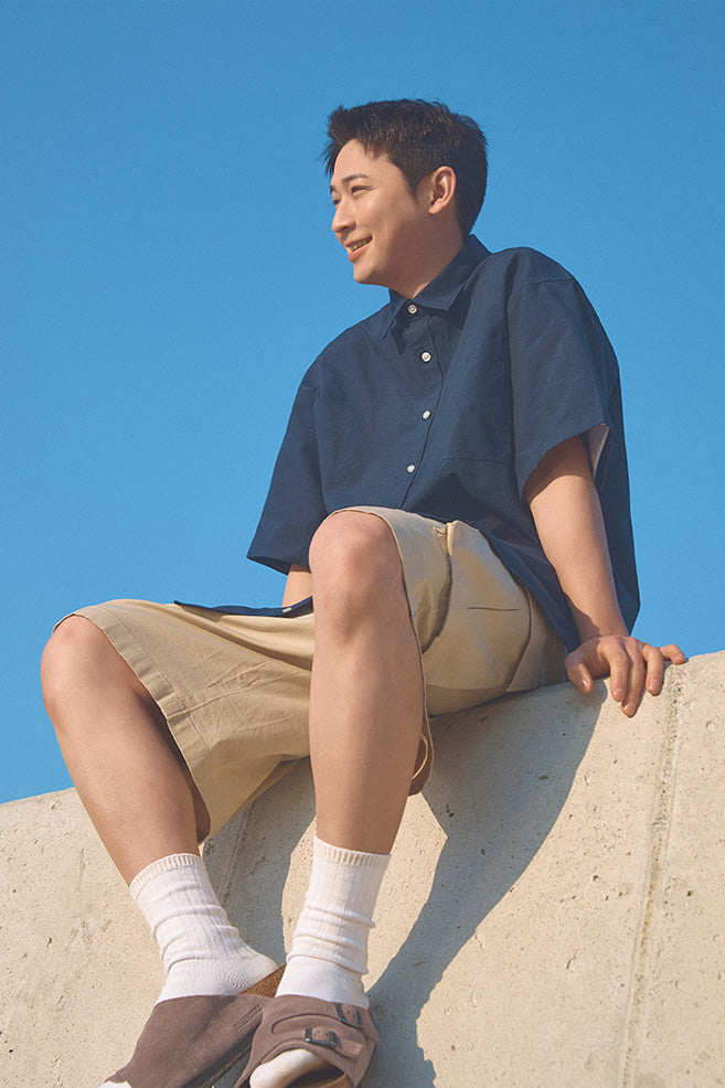 Men Short Sleeve Overfit Oxford Shirt