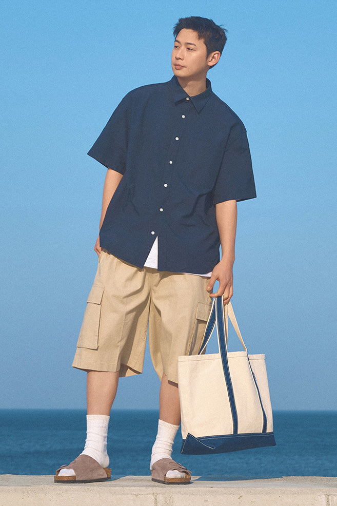 Men Short Sleeve Overfit Oxford Shirt