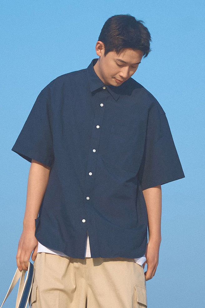 Men Short Sleeve Overfit Oxford Shirt