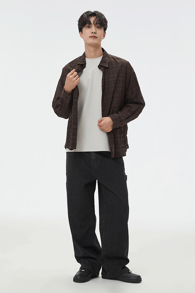 Men Long Sleeve Checked Shirt