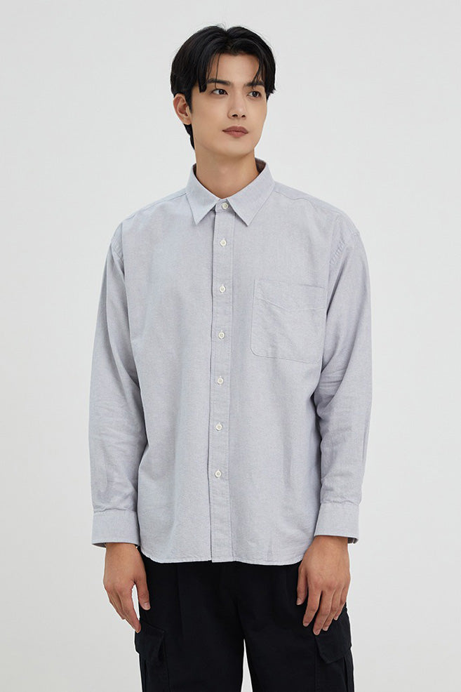 Men Long Sleeve Overfit Oxford Shirt