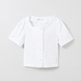 SPAO Women Short Sleeve Crop Blouse SPBWE25W03 White