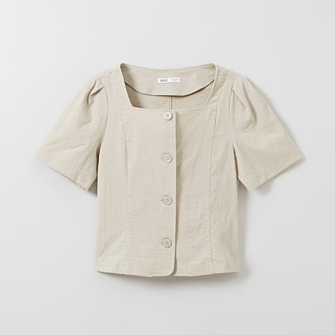 SPAO Women Short Sleeve Crop Blouse SPBWE25W03 Beige