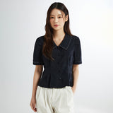 SPAO Women Short Sleeve Collar Blouse SPBWE25W05 Navy