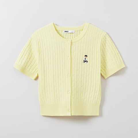 SPAO Women Short Sleeve Crop Cardigan SPCKE24G41 Lemon Yellow