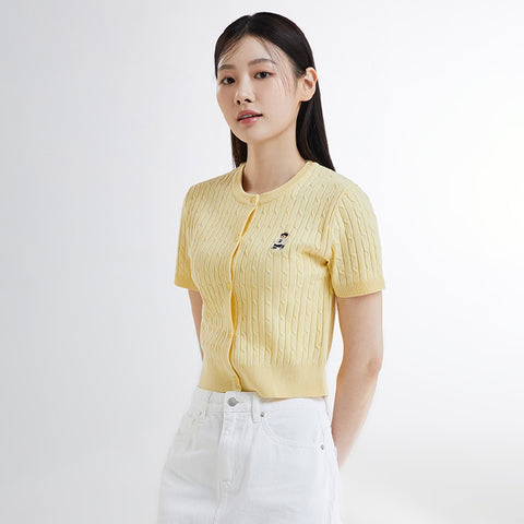 SPAO Women Short Sleeve Crop Cardigan SPCKE24G41 Lemon Yellow